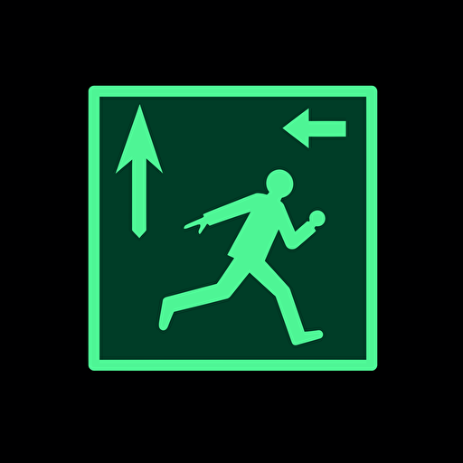 this image shows an exit sign for the exit, in the style of simplistic vector art, paul catherall, andreas vesalius, dynamic pose, green academia, emerald