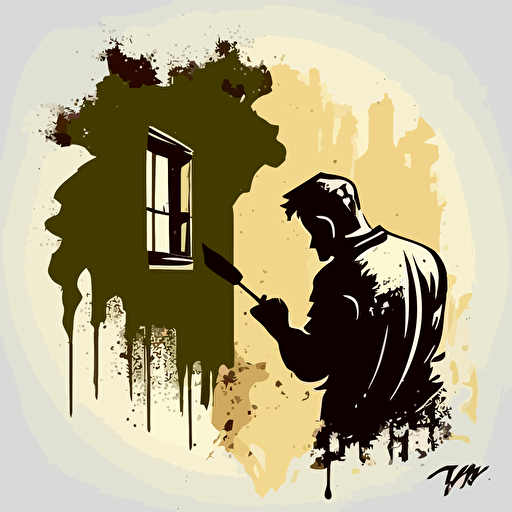 a painter painting a wall for a house icon, vector style