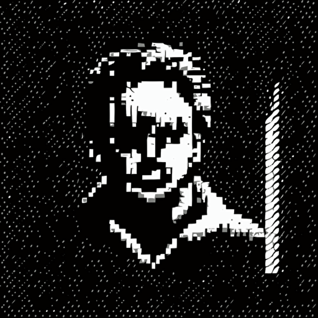 8bit jason Michael Myers, white on black background, no shading, 2D, vector, 3:4