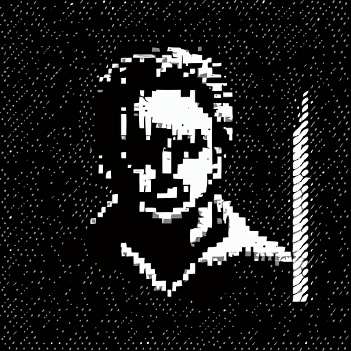 8bit jason Michael Myers, white on black background, no shading, 2D, vector, 3:4