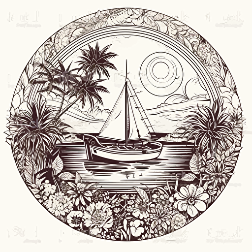 vector contour silhouette outline of boat with paradise inside