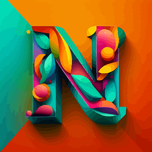 a bright vector style cute creture that is the shape of the letter N