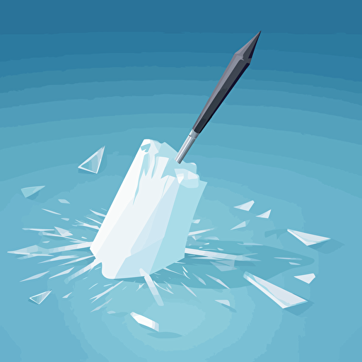 Ice Breaker on block of ice swinging an ice pick, like a knife, into the Ice which resulting in cracks originating from the strike point vector illustration