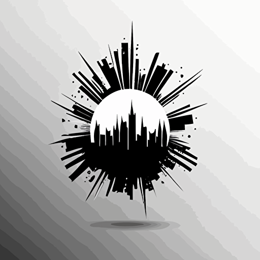 Simple abstract shapes, extremely simple geometric shapes, logo symbol, stamp, shining star over city in a sphere, black and white, vector, minimalistic,