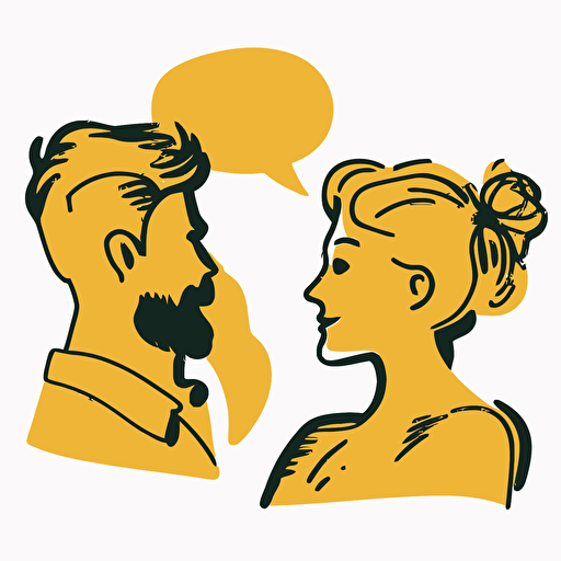yellow vector line drawing clip art, cartoon two people talking, fun, cozy