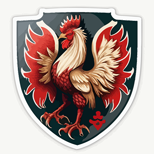 sticker of a fire rooster phoenix coat of arms, highly detailed, vector art, defined sticker cutout, plain white background, 32k