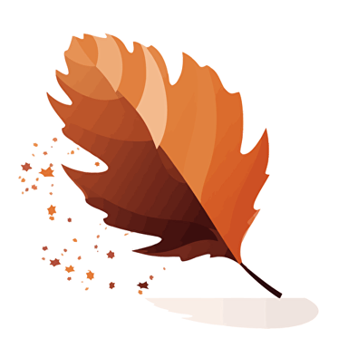 an autumn leaf with jagged edges falling in the air, minimalist design, orange and brown, vector art