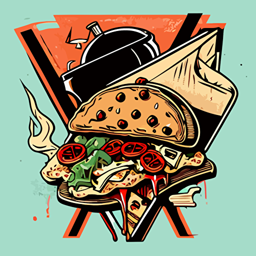 vector pizza, burger, wok graffiti style icon