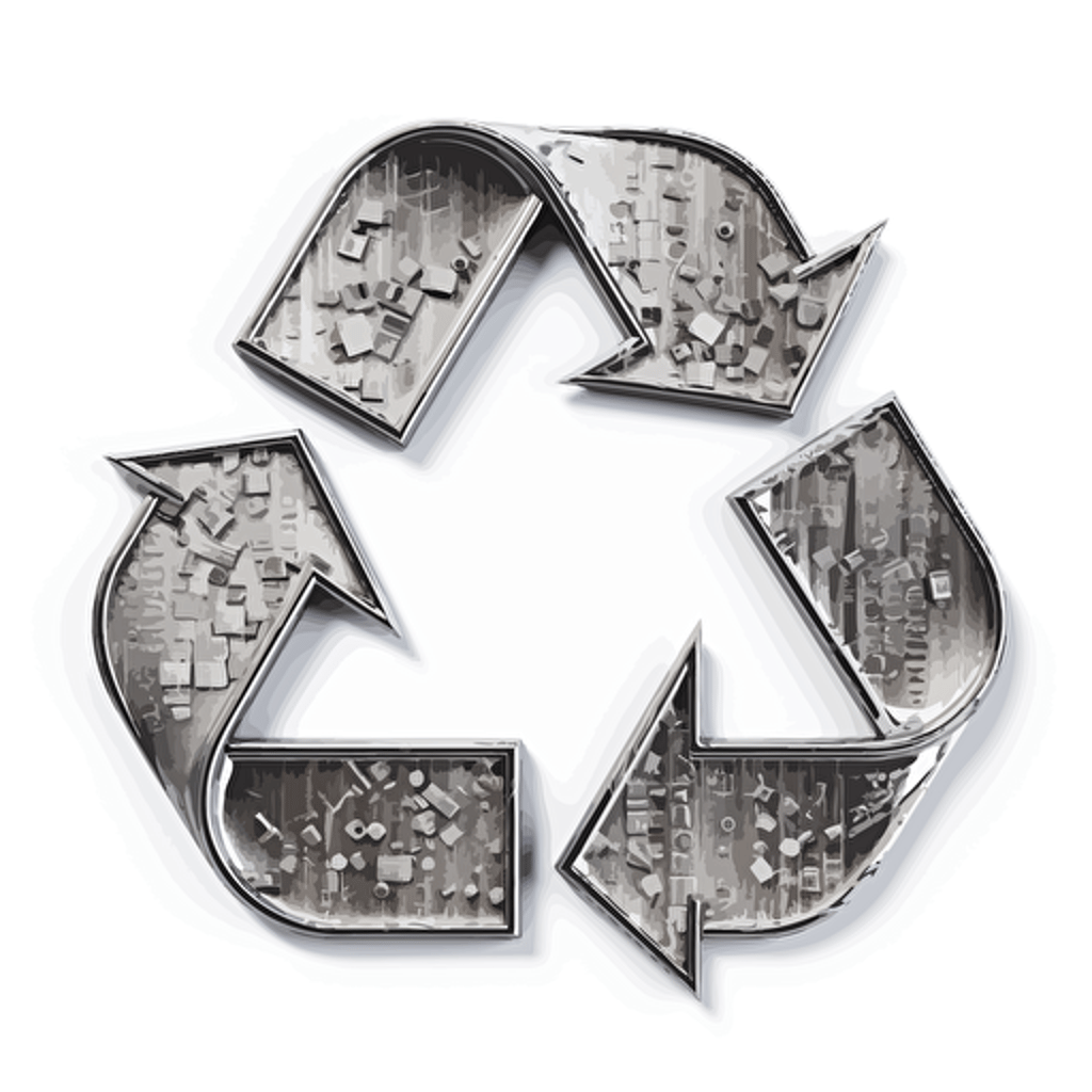 recycle symbol made with steel, vector image, adobe illustrator, white background