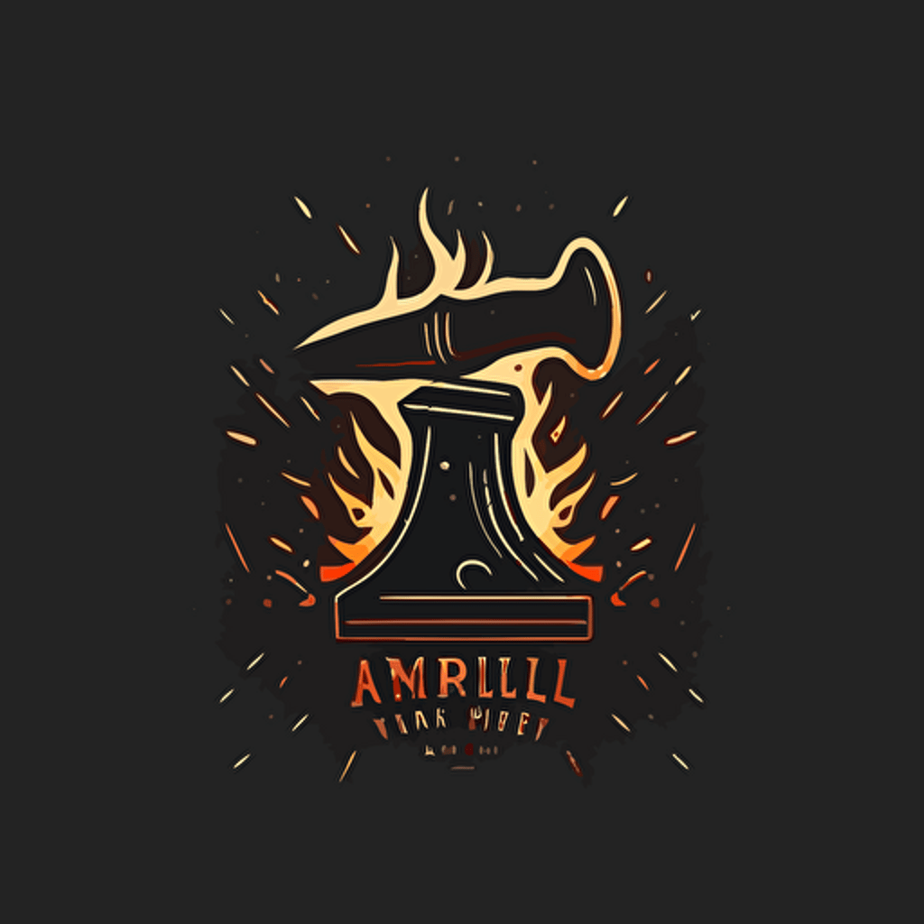a traditional forging anvil with no hammer or additional tools. Fire and sparks envelop the anvil, vector logo, professional logo, simplistic