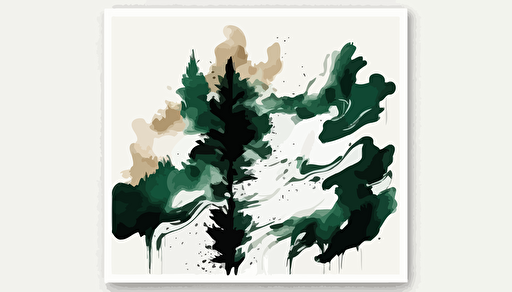 forest green and beige watercolour abstract art, Minimalist, vector, contour