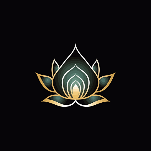 modern iconic logo of a house inside a lotus flower, white vector, on black backgroung