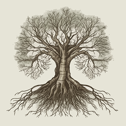 minimalistic vector drawing of a tree with roots