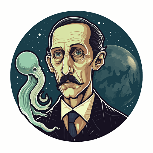 lovecraft monster, full moon, sticker, white background, vector