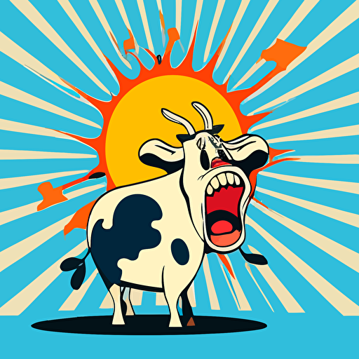 a cartoon illustration, vector of cow having a tantrum