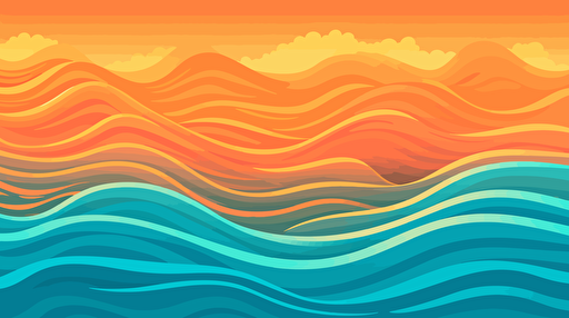 vector of ocean waves, firewatch style, birdseye view, on a light blue to orange gradient background