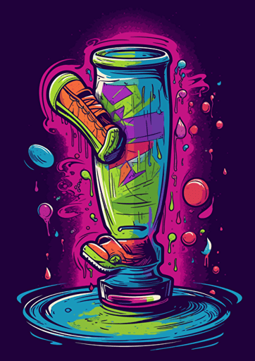 poster, A glass of cocktail standing on top of a skateboard, hypercolor, glide fast, drunk, cartoon, graffiti, vector, illustration