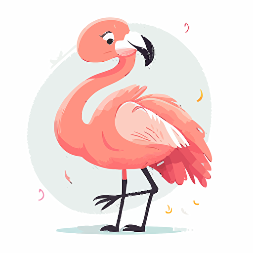 Vector cute content and satisified and calm flamingo, white background, pastel colors,winking,thick legs ,clip art,no background