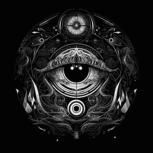 logo by William golden, vector, white over black, for film studio “Original Vision”, trippy, intricate, maximalist