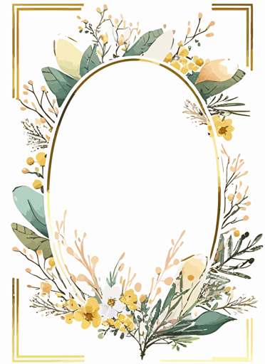 easter theme rectangle frame to the edge watercolor, flowers, white background, minimalistic, simple, vector