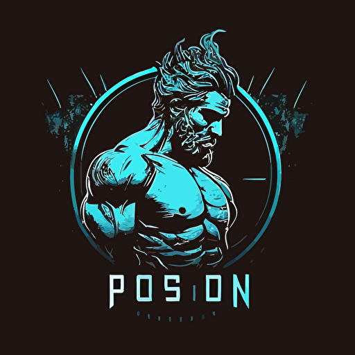 Poseidon logo for a sport team, simply form, flat, 2d, minimalist, mono color, design, agressive, minimal, vector