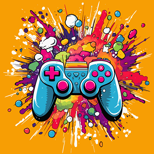 vector cartoony 16 colors explosion pop art and a video game controller