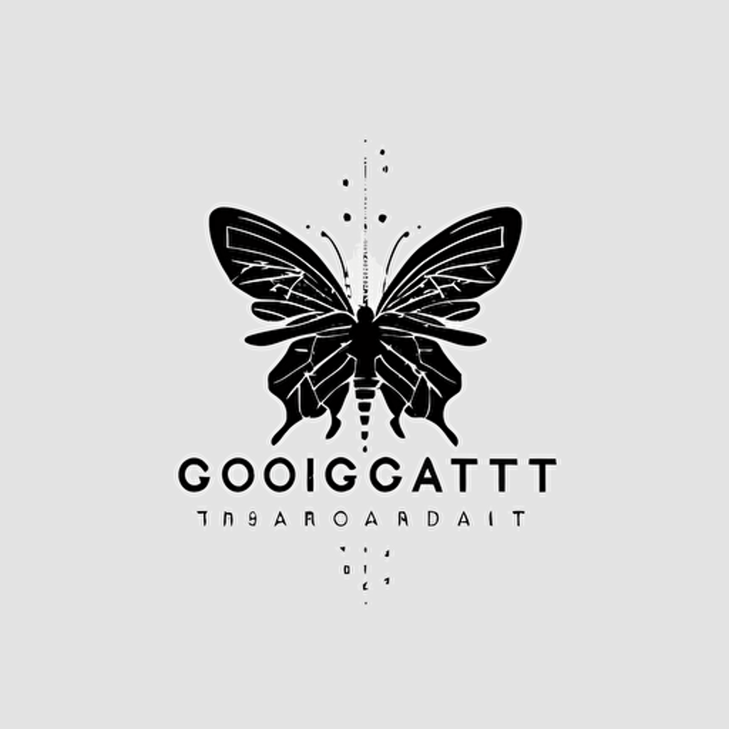 Vector logo, minimalist, butterfly evolving from a brain, robotic. Include word 'GrowthCraft' under logo image.