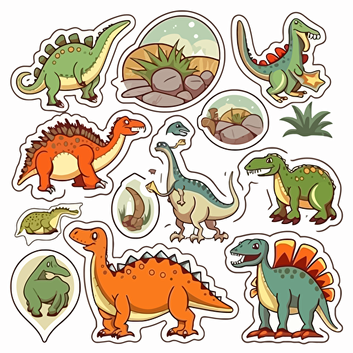 set of stickers dinosaurs, on white background, vector,