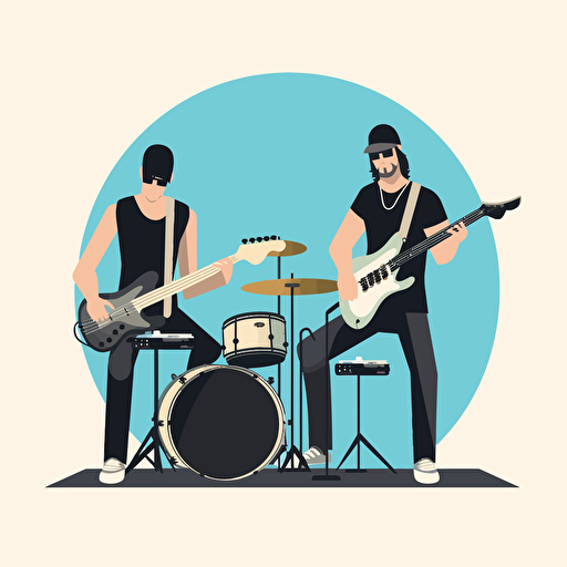 simple vector 2d illustration rock band two guitarists drummer bass guitar