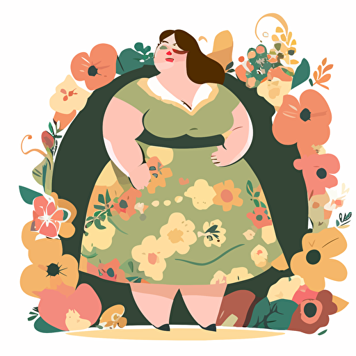 vector file fat lady dressed with flowery dress