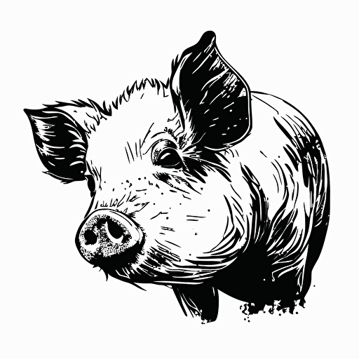expressive pig, in style of charles williams, black and white, flat, vector, line drawling, white background ar 1:1