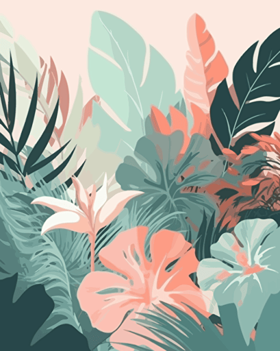 tropical flora, minimalistic, retro aesthetics, vector image, sticker design, pastel pantone colors