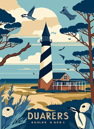 outer banks travel poster, Vector flat illustration