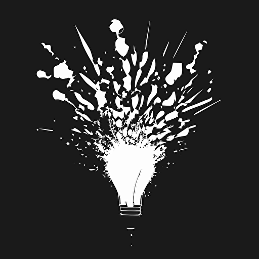 animation sequence of lightbulb exploding, black and white, simple vector, black background
