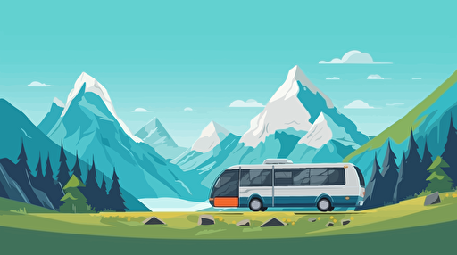 flat vector illustration, mountain trip, comic, high quality, detailed