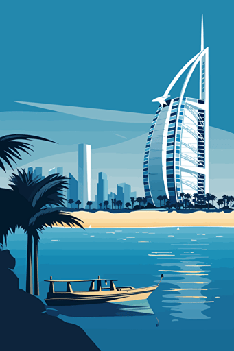 dubai burj al arab, wistful, 1960s, vector art,