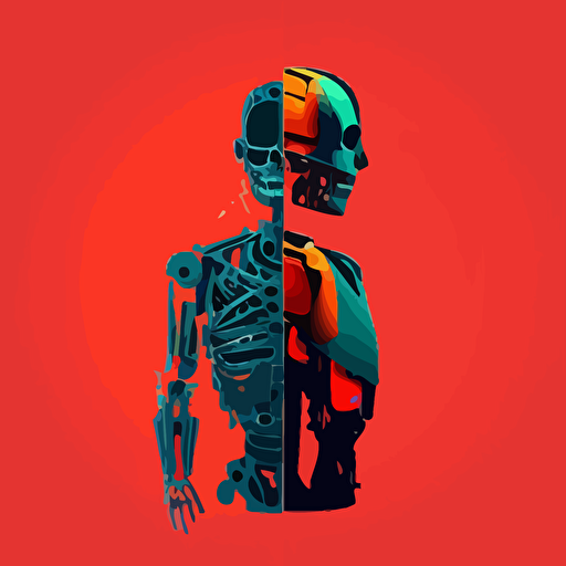 a half robot half human illustration in the style of Giacamo Bagnaro minimal bright vector style
