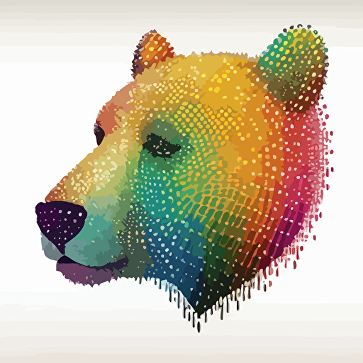 Gay Pride bear face illustration made out of connected dots, vector art, ink, white background