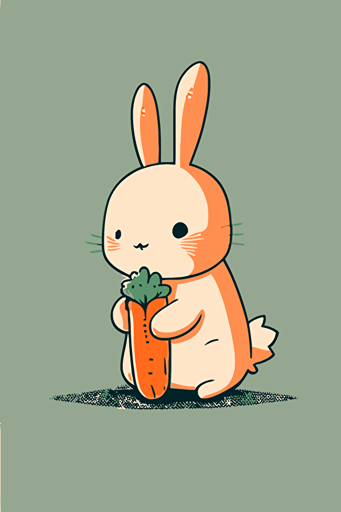 a cute bunny holding a carrot, vector art, minimalistic,