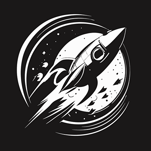 vector image of a rocket ship that's black and white that looks like a logo for a business