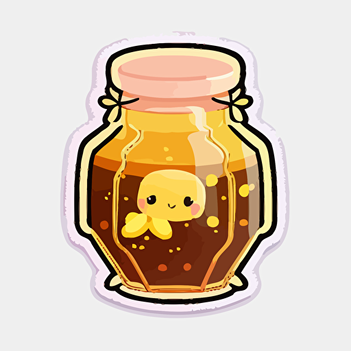 vector sticker design, transparent background, yellow and brown toning, cute kawaii style, Honey jar filled with honey simple bacground
