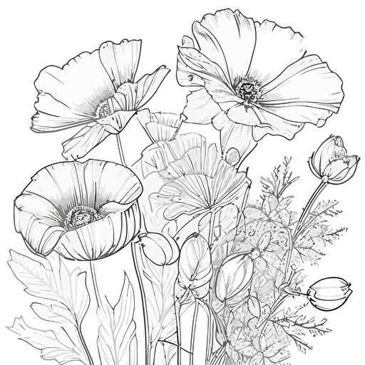 adult coloring page, floral lineart, vector