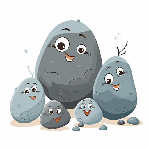 vector art illustration of a grey pebble stones for a kids book, white background,