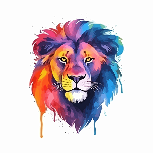 a lion colorful watercolor vector art in style of gaming logo, transparent background