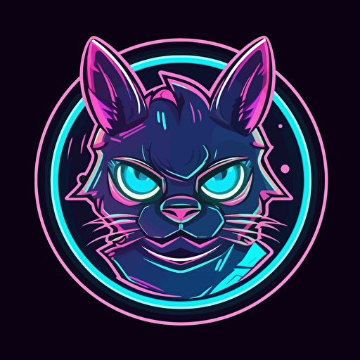 cyber neon anime style cat superhero, up close, vectors. Design in circle with transparent backround