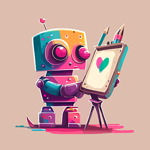 cute robot for a logo, love painting, vector art, flat design