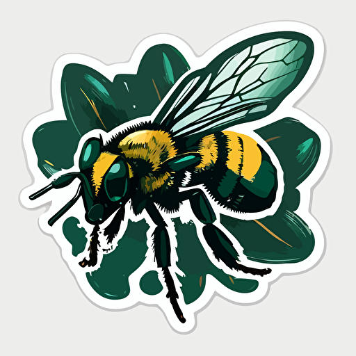 Bee simple forest green sticker, vector style