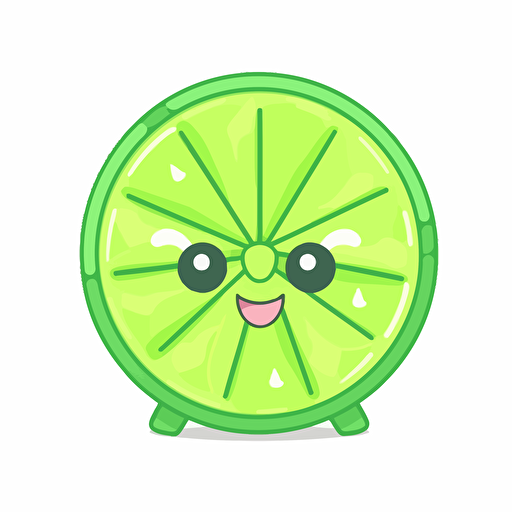 Kawaii lime slice wheel, flat, 2D, vector, 16 colors, white background, in anime chibi style