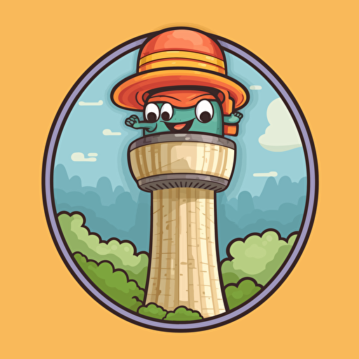 sticker design, super cute pixar style Tower of the Americas, San Antonio, vector