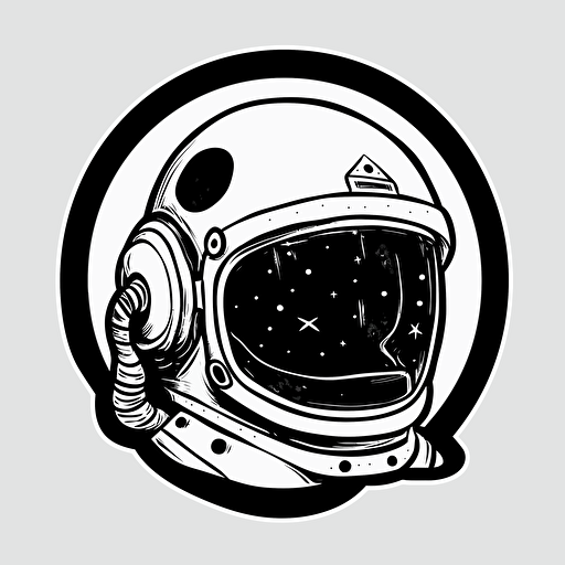 simple vector black and white space helmet, simple, 2d, sticker